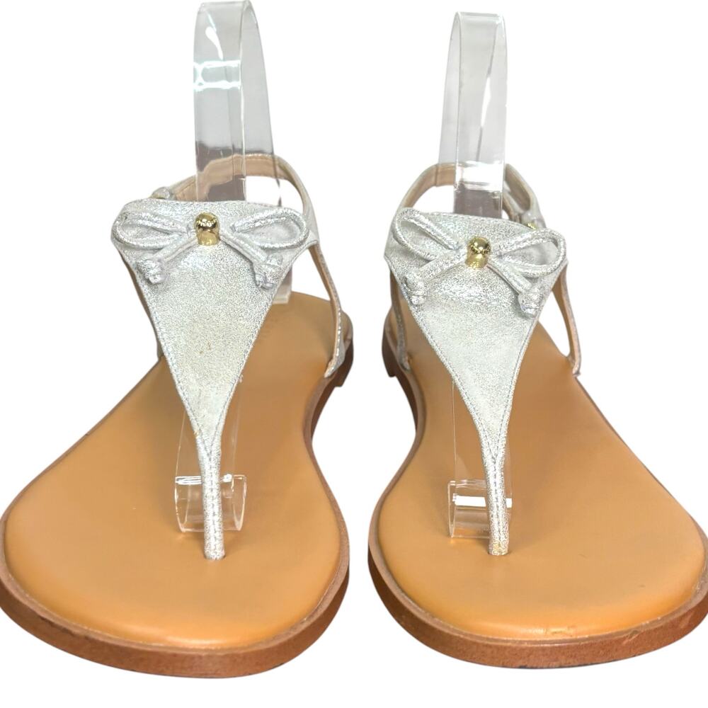 Cole Haan Findra Thong Sandals Women 10 Silver Metallic Leather Minimalist Chic